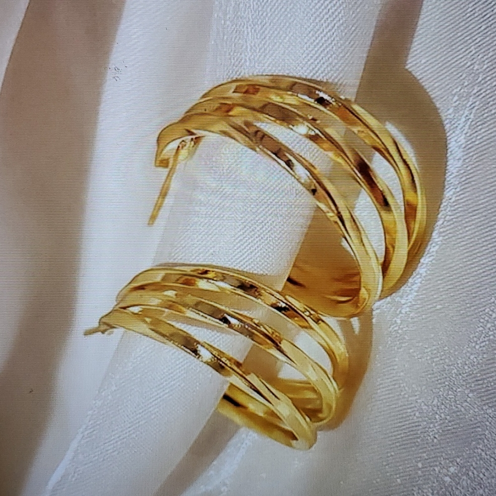 Gold Tone Triple Hoop Earrings – Trendy Layered Statement Hoops